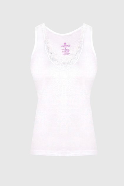 Women's White Laced Wide Strap Undershirt 6 Pack
