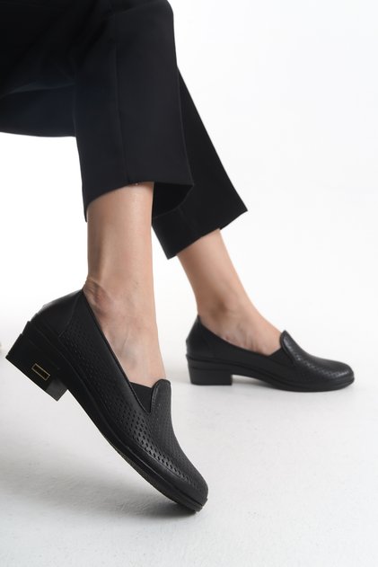 Genuine Leather Black Laser Cut Orthopedic Sole Casual Shoes Tmd 2025071