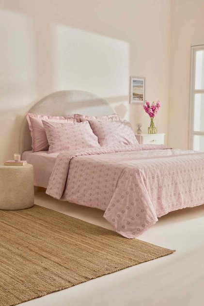 Vivien Brodeli 100% Cotton Double Duvet Cover Set Powder