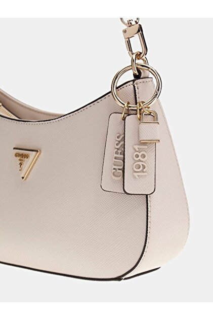 Guess NOELLE TOP ZIP SHOULDER BAG Kadın Ekru Omuz Çantası