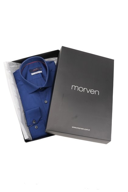 Navy Blue Slim Fit Plain Hard Collar Easy-Ironing GIFT BOXED Long Sleeve Men's Shirt