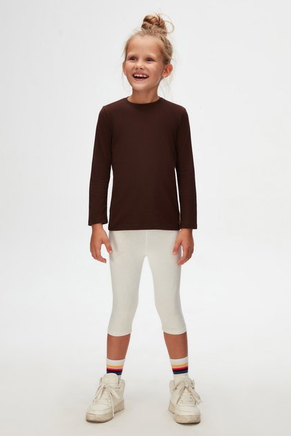Brown Basic Unisex Children's Seasonal Crew Neck Long Sleeve T-Shirt