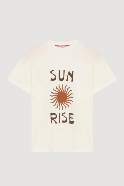 Düşük Kollu Baskılı T-shirt Ekru