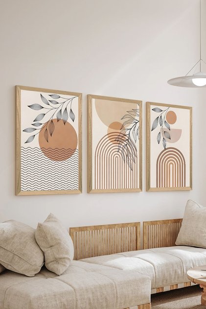 3 Piece Wood Frame Look Mdf Poster Painting Set - Set 129