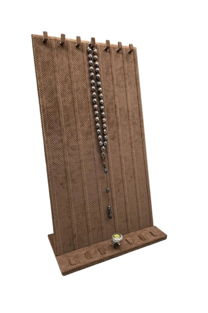 Domestic Production Linen Fabric Brown Color 45/25 cm Footed Nailed Rosary Ring Combination Display Stand