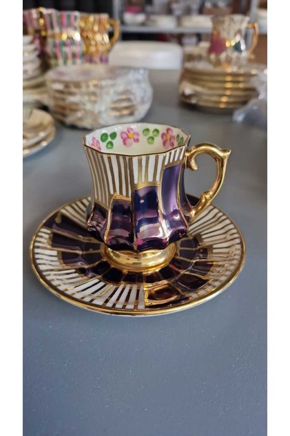 Esterhomedecor Set of 6 Hand-Painted Coffee Cups Purple Color