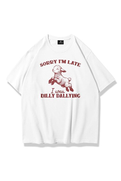 Trendiz Unisex Sorry I'm Late Tshirt Beyaz - Fiyatı, Yorumları