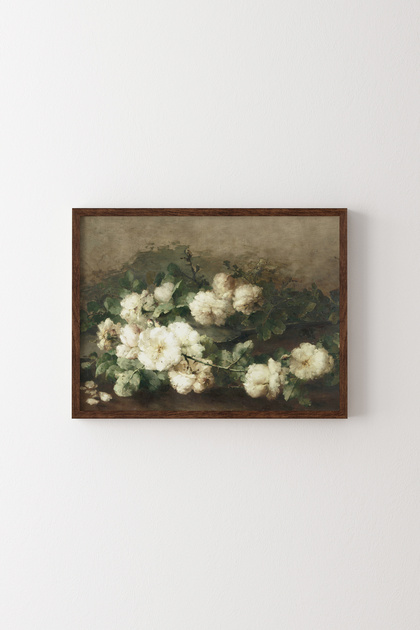 Still Life with Guitar and Roses - Wood Patterned Frame