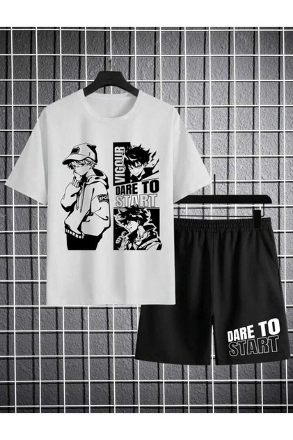 Boy Dare To Start Printed Black and White Tshirt Shorts Set