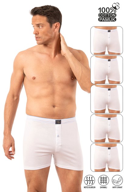 Özkan 0041 Pack of 5 Men's 100% Cotton Ribbed Classic Comfortable Cut Towel Waist Single Jersey Combed Cotton Boxer