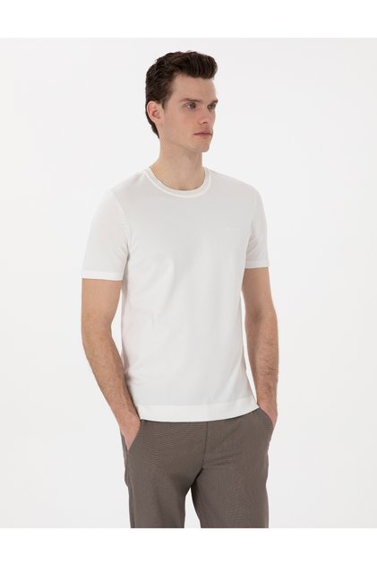 Ecru Slim Fit Crew Neck Knitwear T-Shirt 50306131-Vr019