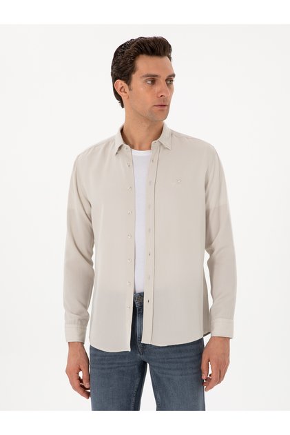 Beige Regular Fit Bottomed Lyocell Shirt 50300590-Vr011
