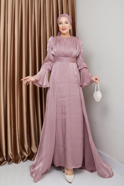 Rochie de seară Yoryo din mătase cu fustă tip pelerină GÜL 1235