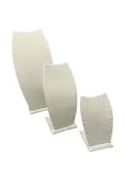 Domestic Production Suede Fabric Cream Color Triple Set Necklace - Chain Stand