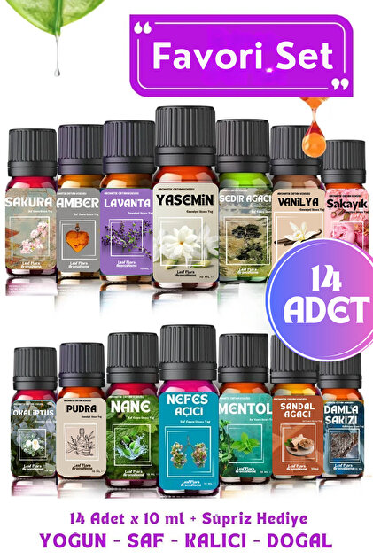 Favori Esansiyel Koku Yağları Seti - 14 Adet x 10 ML - Buhurdanlık Yağı