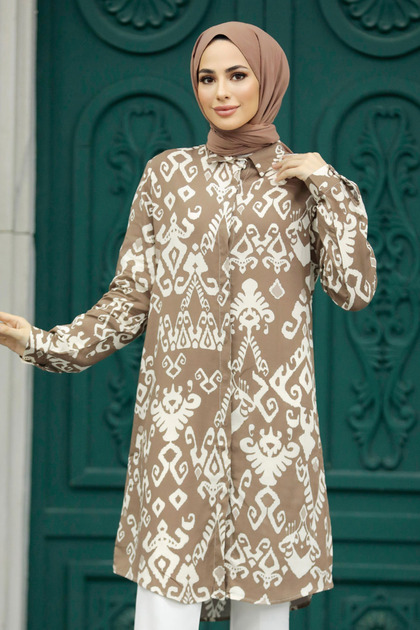 Patterned Mink Hijab Viscose Tunic 11627V