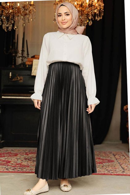Pleated Black Hijab Skirt 9207S