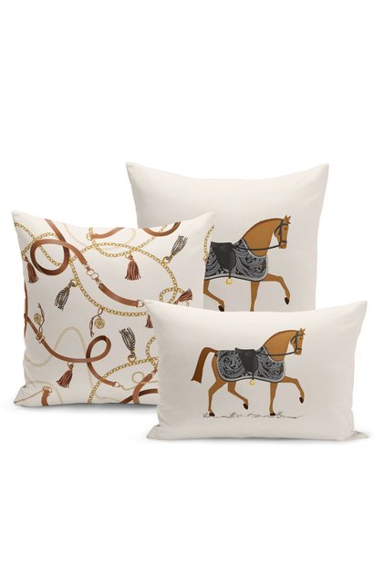 Classic Horse Series Double Sided Digital Printed Set of 3 Throw Pillow Covers (Horse)
