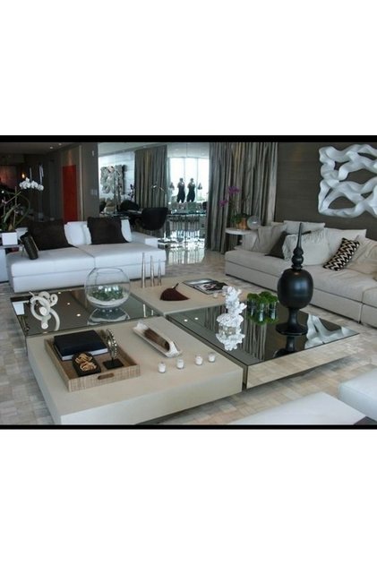 Luxury Villa Luxury Gümüş Aynalı & Beyaz Camlı 4 Parçadan Oluşan Orta Sehpa 160x160 Yükseklik 20cm