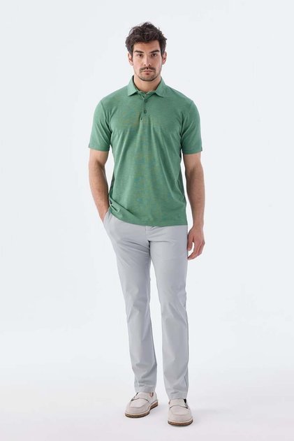 Slim Fit Polo Neck T-Shirt with Green Button Detail