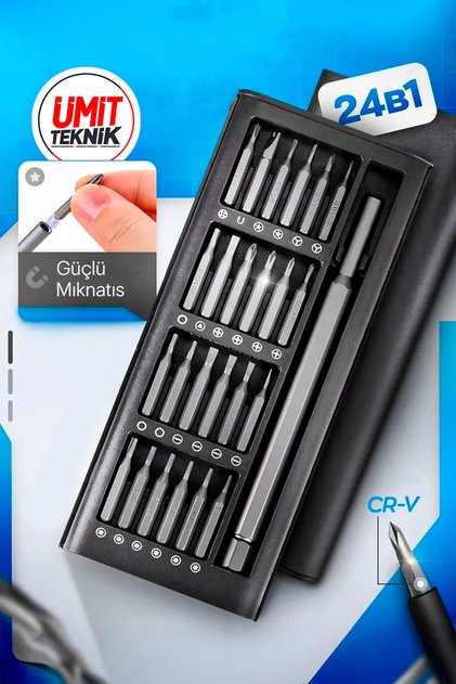 25 Parça Çelik Hassas Mekanik Mıknatıslı Bits Tornavida,Saatçi Tornavidası, Yıldız, Düz, Torx Takım