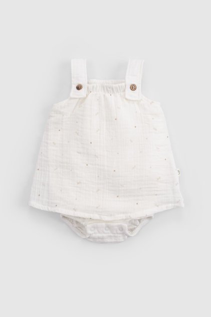 Organic Cotton Muslin Ecru Baby Bodysuit Dress