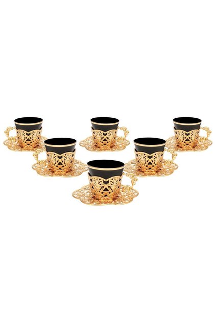 طقم قهوة دورو الأسود لستة أشخاص (ذهبي) (صنع في تركيا)