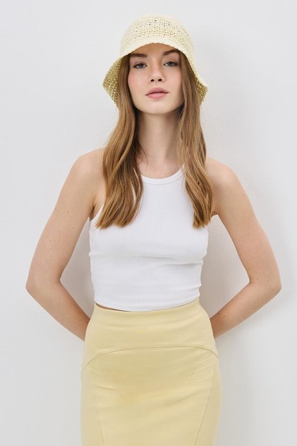 Knitted Straw Beach Hat Y25730-26 Cream