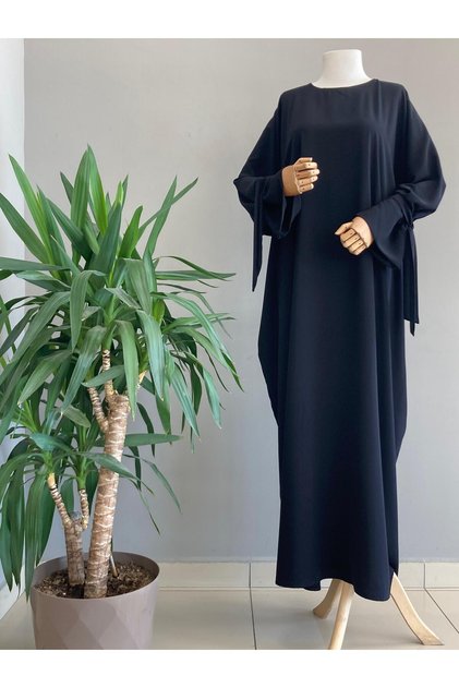 Medine İpeği Kolu Bağcıklı Yarasa Kol Nefise Elbise