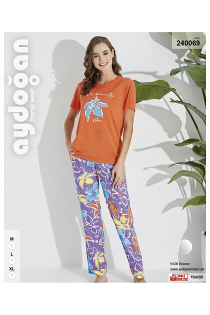 AYDOĞAN Women's Viscose Short Sleeve Pajamas Set