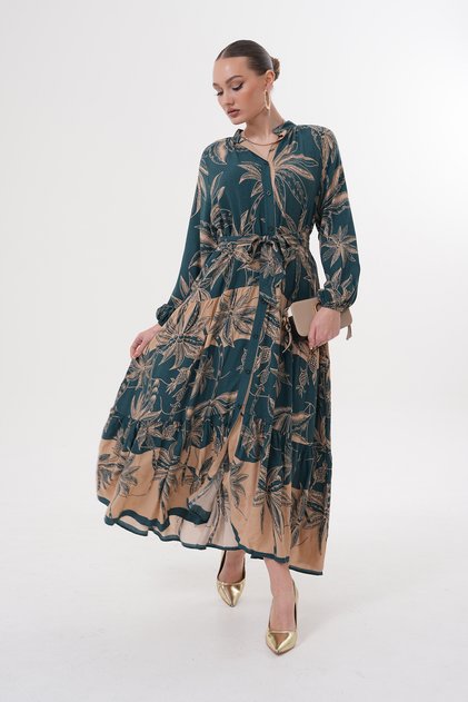 Rochie din viscoză cu curea cu nasturi de lungime întreagă