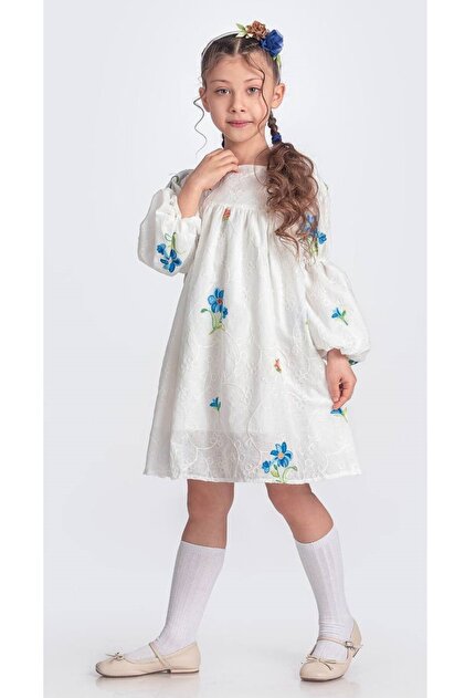 Little Pumpkin Girl's Floral Embroidered Muslin Eid Dress- Trendyol
