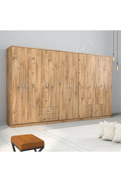Nisa 10 Kapılı 4 Çekmeceli 16 Raflı Geniş Gardrop Çam - GRD1402