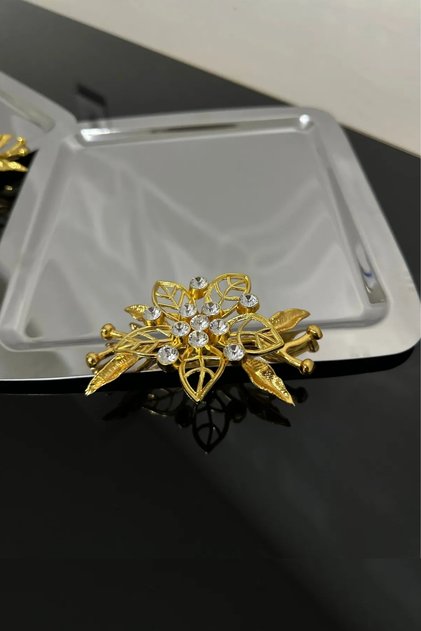 6-Piece Luxury Stone Daisy Flower Accessory Stainless Presentation Tray | Decorative Dowry, Coffee, Tea, Tray