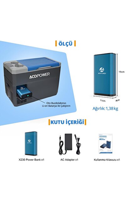 Acopower X230 14.8Volt 13Amper Li-ion Yedek Buzdolabı Aküsü +
