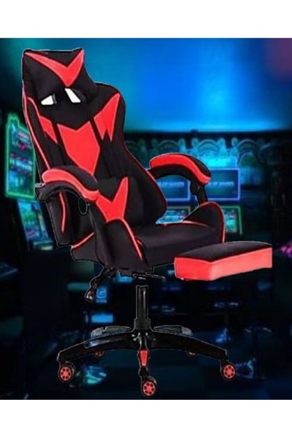 Speeder Extra Large Gaming Chair Adjustable Swivel Cushion Footrest Lumbar Support Red Black