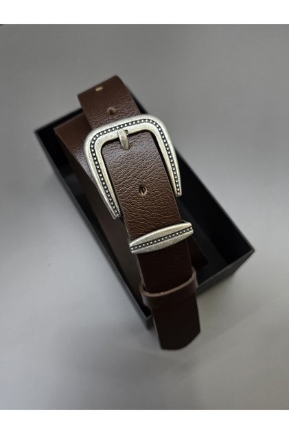 100% Genuine Leather Bitter Brown Belt with Tin-Plated Buckle