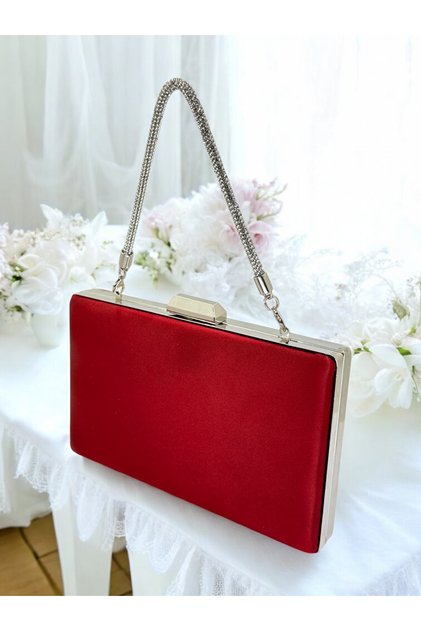 Burgundy Satin Strappy Evening Clutch with Crystal Accents—Perfect for Weddings, Engagements, Graduations, Henna Ceremonies, and Proms