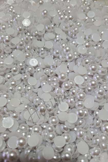 250 Adet Beyaz 8 mm Deliksiz Yarım İnci - Deliksiz Yapıştırma Beyaz İnci