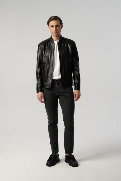 Baby Collar Leather Jacket Black 5020-204