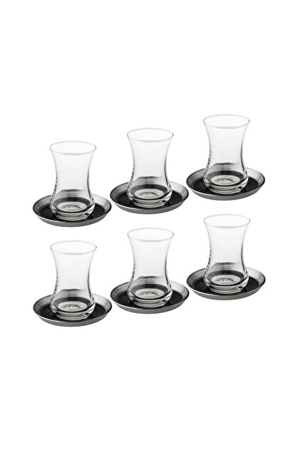 Beautiful black and silver clear glass tea cup set with 6 cups and 6 saucers