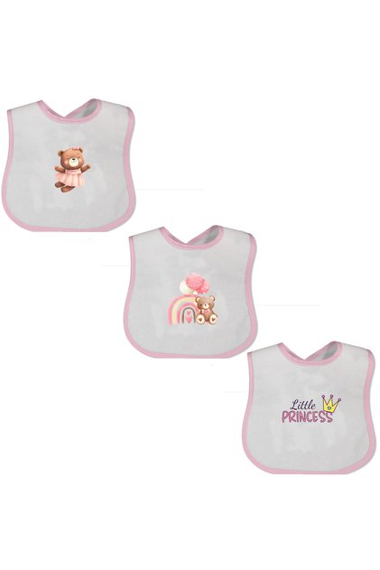 3-Piece Baby Girl Special Design Printed Baby Food Bib with Oilcloth on the Back (Liquid Proof)