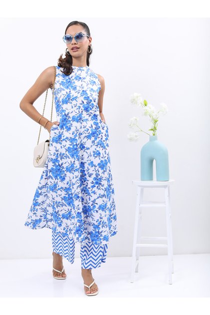 Women Blue Printed Kurta with Palazzo Pants