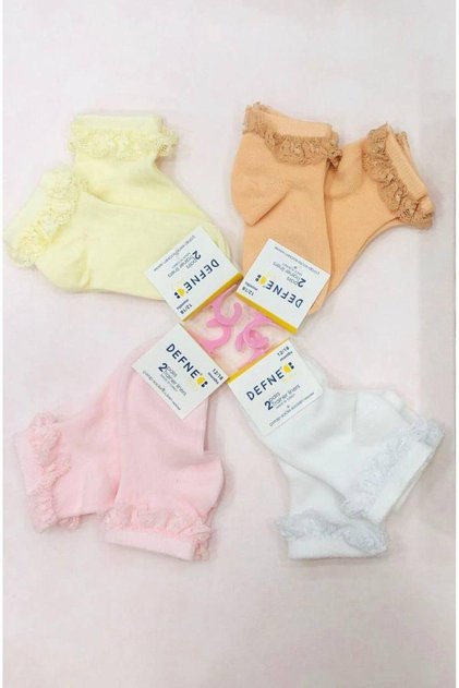 2 Pairs of White Scalloped Detailed Socks for Girls