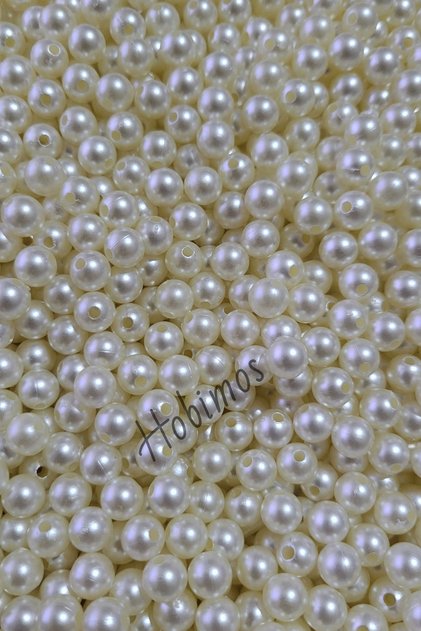 100 Adet 8 mm Krem Lüks Delikli İnci - 8 mm Lüks Delikli Takı Aksesuar Yapım Boncuğu