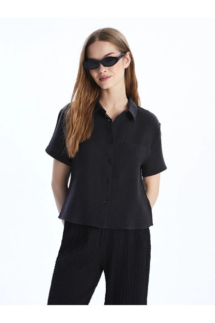 Xside Black Regular Fit Muslin Women's Shirt