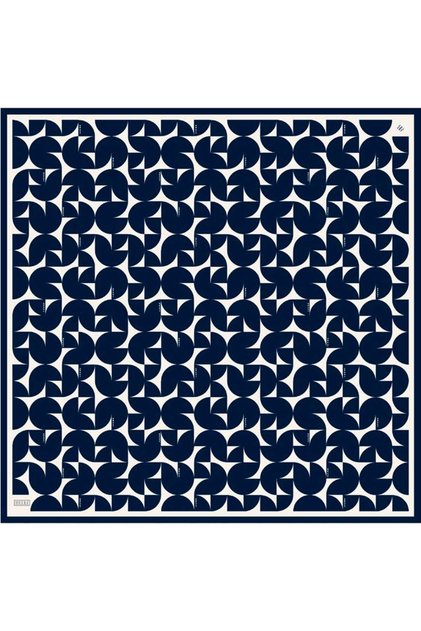 Pure Silk Scarf 4117D02 Twill İype –5686 90X90 Navy Blue White