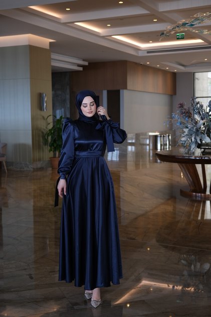 LACİVERT KOLLARI BAĞLAMALI ASİL TESETTÜR ABİYE