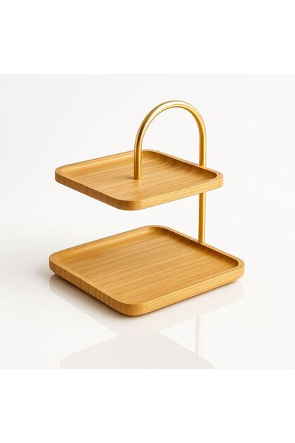 Bambu 2 Katlı Stant, Sunum Standı , Çift Katlı Sunumluk, Dekoratif Stant, Sunum Seti