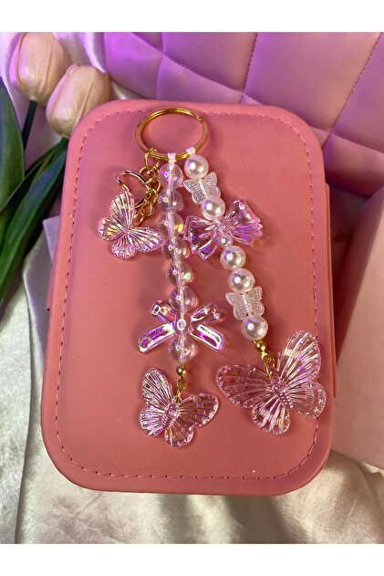 El yapımı şıkır şıkır fiyonk detaylı pembe tonlarında hediyelik anahtarlık/çanta charmı